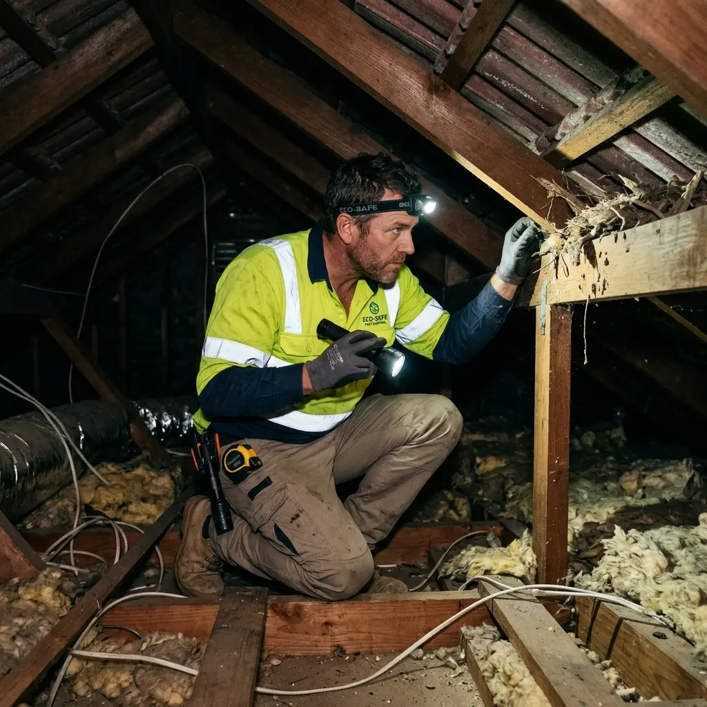 Technician using detection equipment to locate a dead rat inside a Glengala wall cavity