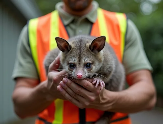 Animal handler safely recovering a deceased possum in Glengala